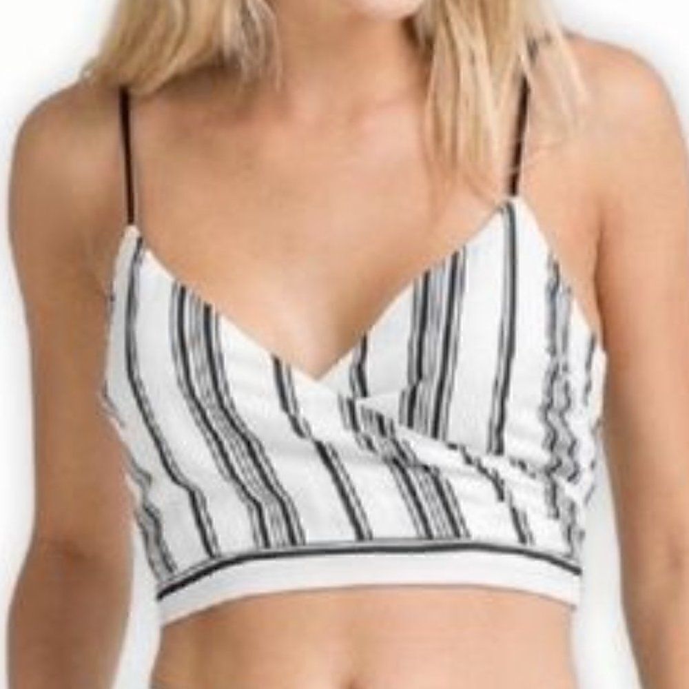 Lush Striped Crop Top Size S Black White Boutique Back Zipper NEW